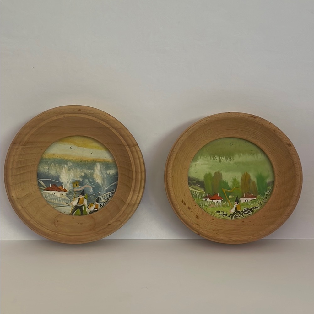Set of Two Decorative Wooden Frames with Scenic Art from Moldova